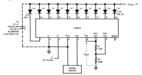 lm3915单片集成电路芯片的数据手册免费下载